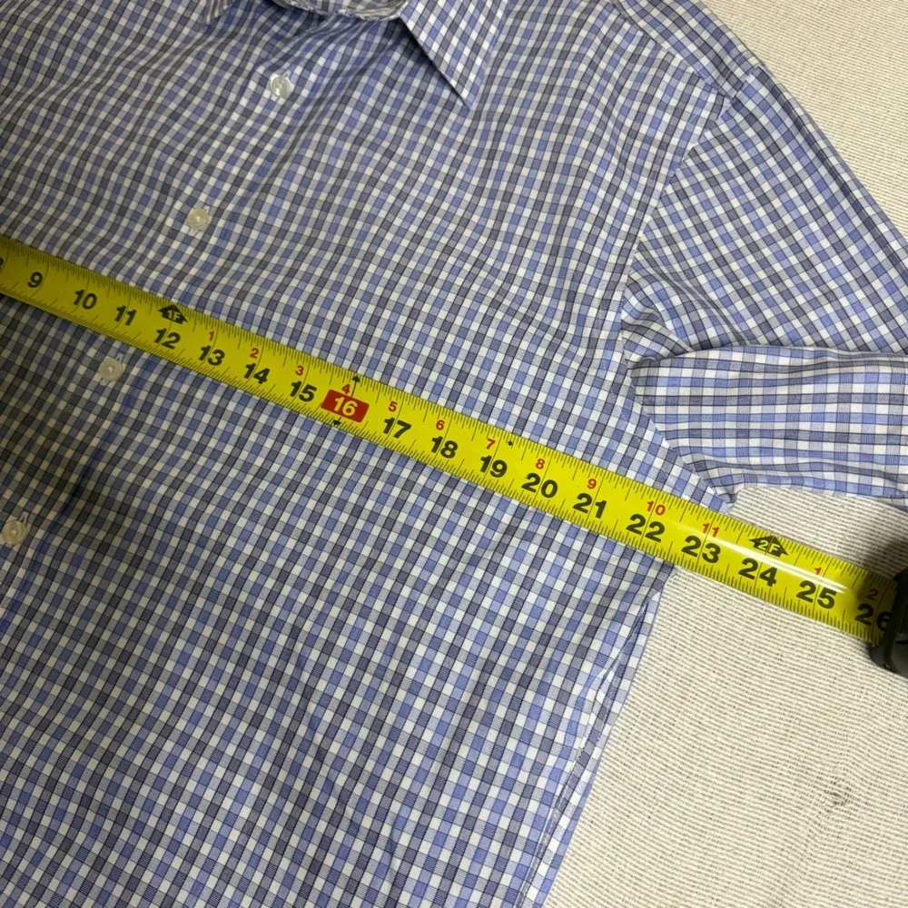 UNTUCKit Button Down Shirt Mens Large Blue Gingham Wrinkle Free Short Sleeve